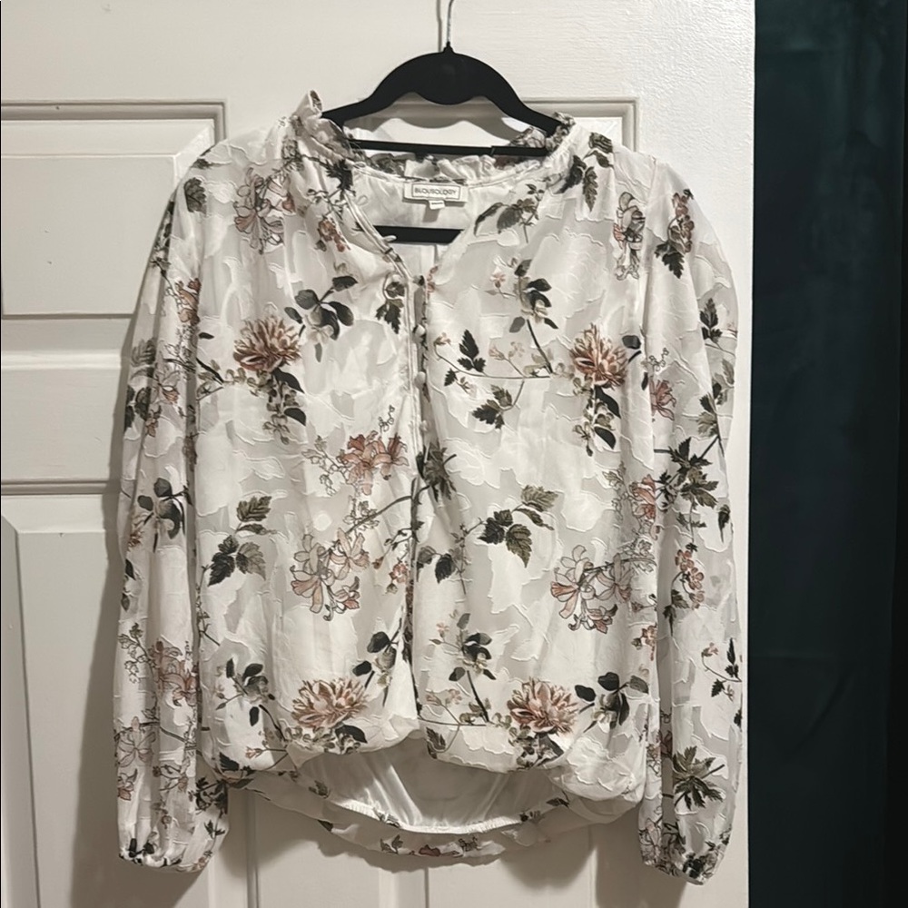 Floral Blouse with Pink and Green Accents